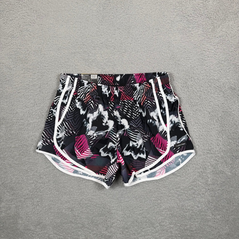 Calvin Klein Womens Performance Running Shorts Pink Black Geometric Print Medium